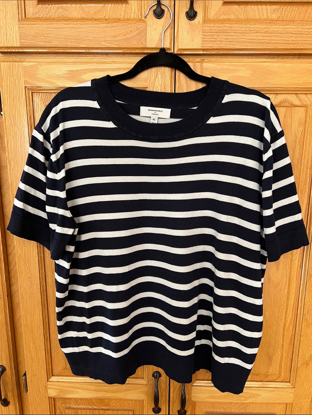 Banana Republic Factory Navy and White Striped Crewneck Sweater
